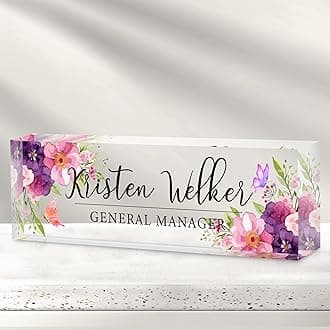 Personalized Name Plate for Desk - Custom Engraved Name Plates for Man - Boss Day Gifts for Boss - Acrylic Office Decor Appreciation Gifts for Teacher Nurse Coworker Social Worker (Bouquet)