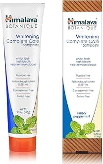 Himalaya Botanique Whitening Complete Care Toothpaste, Peppermint Flavor - Whitening Toothpaste Without Fluoride for Brighter Teeth & Fresh Breath - Vegan, Gluten Free, 5.29 oz
