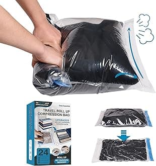 Cozy Essential 24 Travel Compression Bags, Space Saver for Luggage, Cruise Ship (9 Large, 9 Medium, 6 Small Roll-Up Bags)
