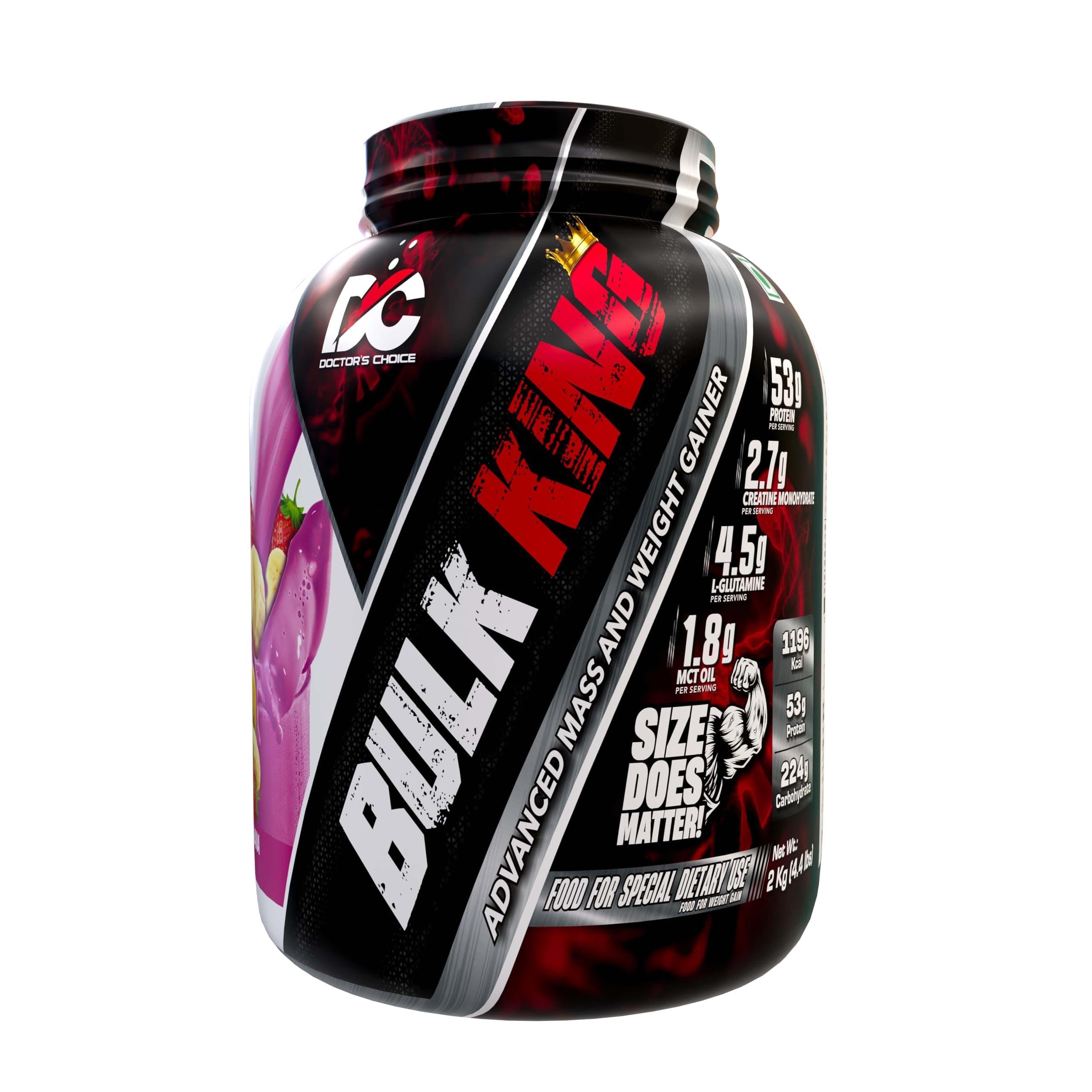 DC DOCTORS CHOICE Bulk King Advanced Mass Gainer and Weight Gainer for bulking (Strawberry Banana Milkshake, 2Kg)