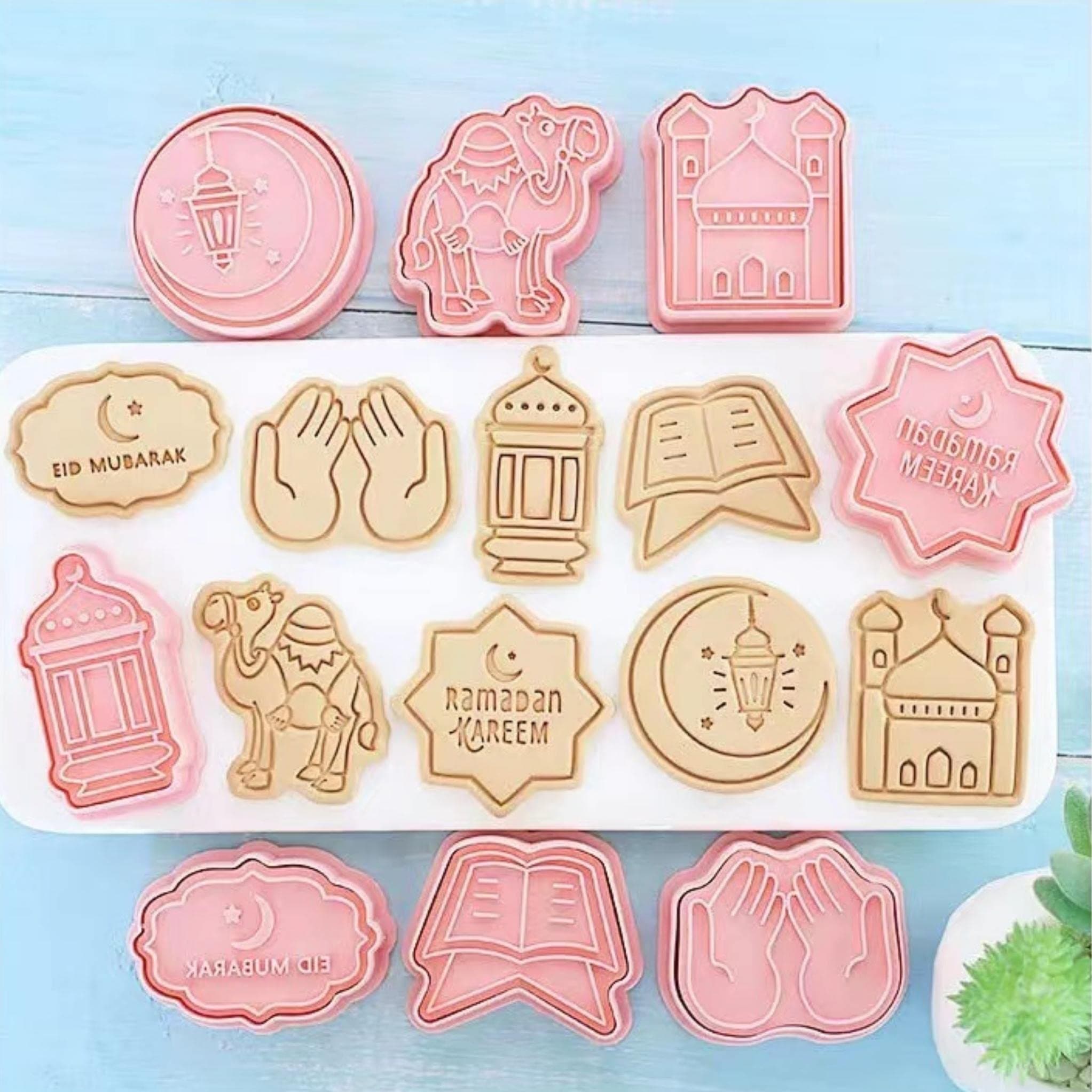 Party with Emma Ramadan Eid Mubarak Cookie Cutters 6 PCS Ramadan Islamic Muslim Biscuit Mold Mosque Lantern Camel Star Moon Islamic Star