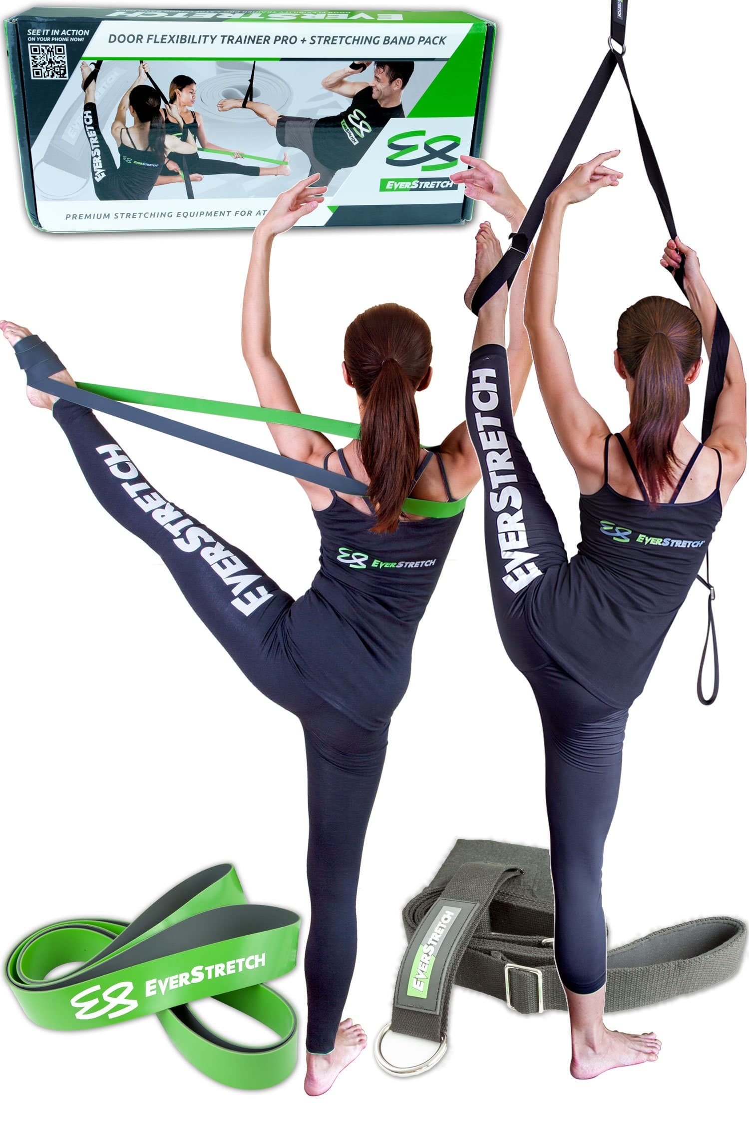 Dance Stretcher Gift Pack: Door Flexibility Trainer PRO + Stretching Band by EverStretch: Premium Stretching Equipment for Ballet and Dance. Our best Leg Stretcher and Ballet Stretch Band in giftbox.