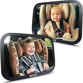 Onco Baby Car Mirror Rear Facing (2 Pack) - 100% Shatterproof & Shakeproof, Award-Winning Convex Car Mirror for Baby with 360° Rotation, Newborn Essentials (9.6 x 6.9 in)
