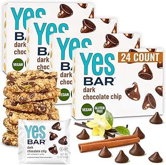 YES Nut Bars - Dark Chocolate Chip - Soft Chewy Healthy Snack Bars Made with Organic Maple Syrup – Vegan, Paleo, Gluten Free, No Refined Sugar, Dairy Free, Plant Based Protein, Low Sugar - 24 Count
