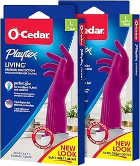 Playtex Living Rubber Cleaning Gloves, Premium Protection Reusable Household Gloves, Large (2 Pairs)