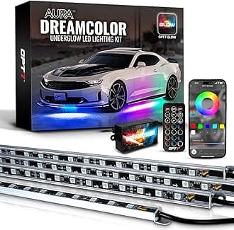 OPT7 Aura DreamColor Underglow Chasing Lights for Car with APP & Remote Control, Waterproof Rigid Aluminum LED Light Bar, 12V Exterior Neon Accent Underbody RGBIC Light Kit, Multicolor Easter Decor