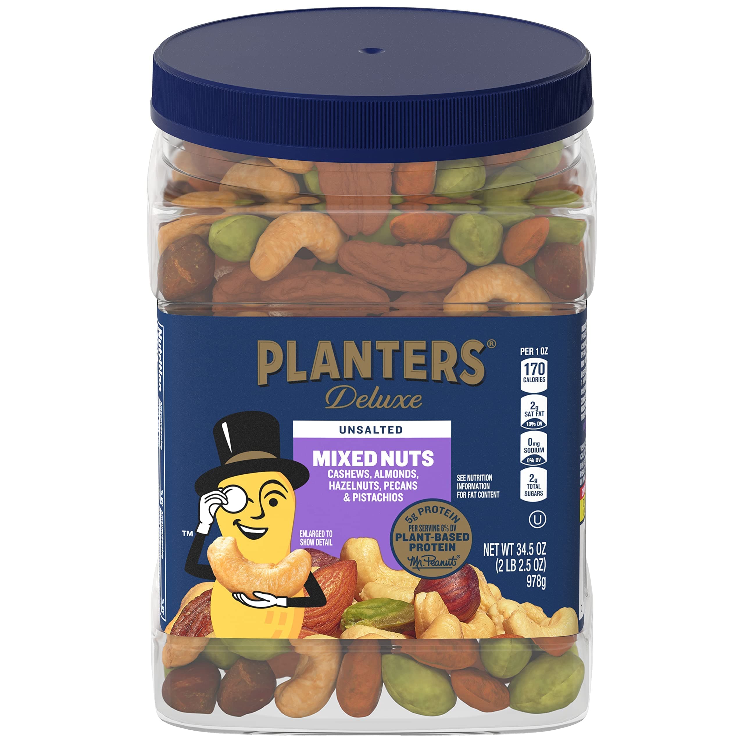 Planters Unsalted Premium Blend Roasted Mixed Whole Nuts, 34.5 oz Jar