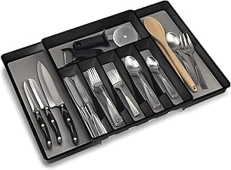 ELTOW Large Expandable Silverware Drawer Organizer, 8 Compartment Non-Slip & Adjustable Silverware Organizer for Drawer, Kitchen Organization for Utensils, Cutlery, Silverware Tray (Black)