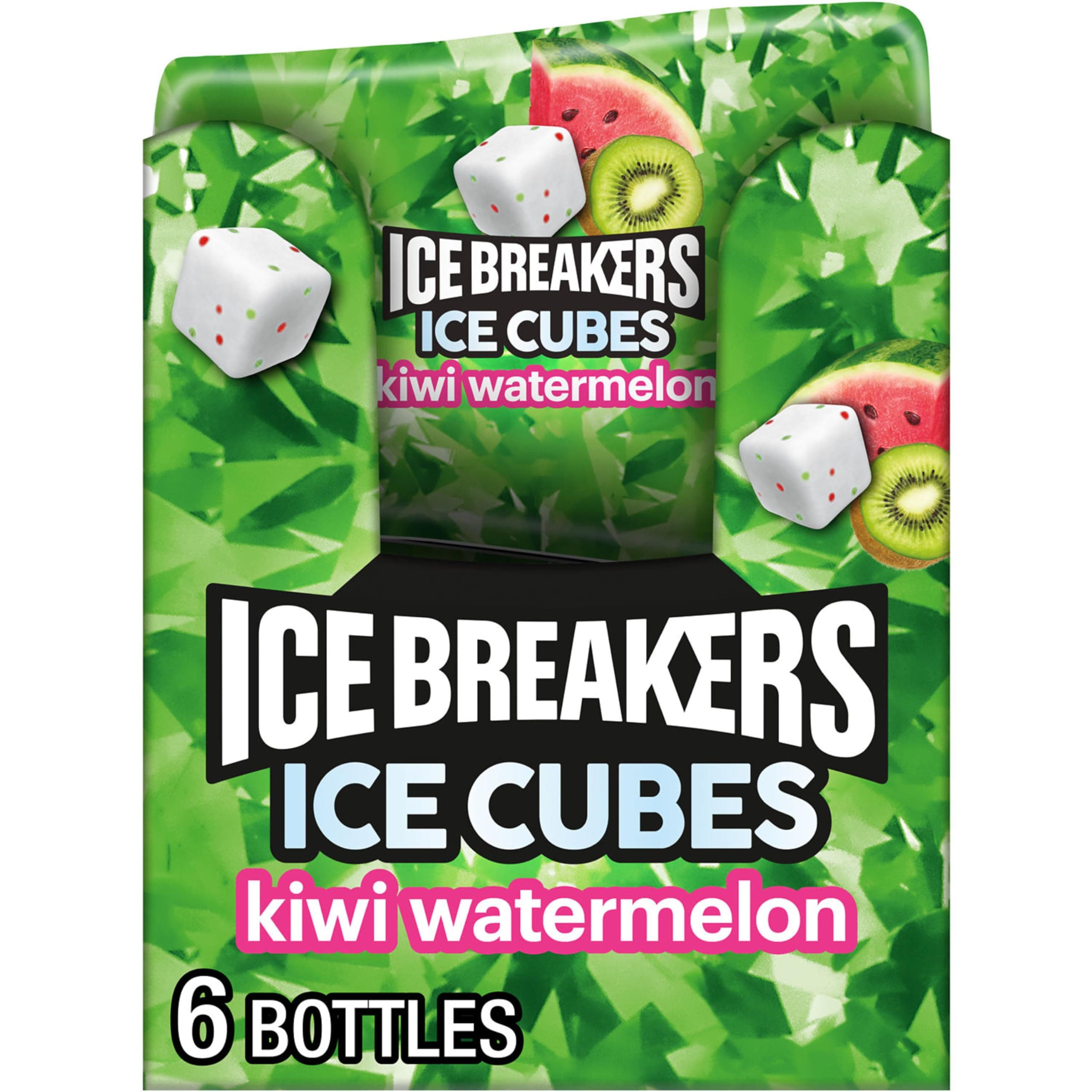 Ice Cubes Kiwi Watermelon Flavored Sugar Free Chewing Gum Bottles, 3.24 oz (6 Count, 40 Pieces)