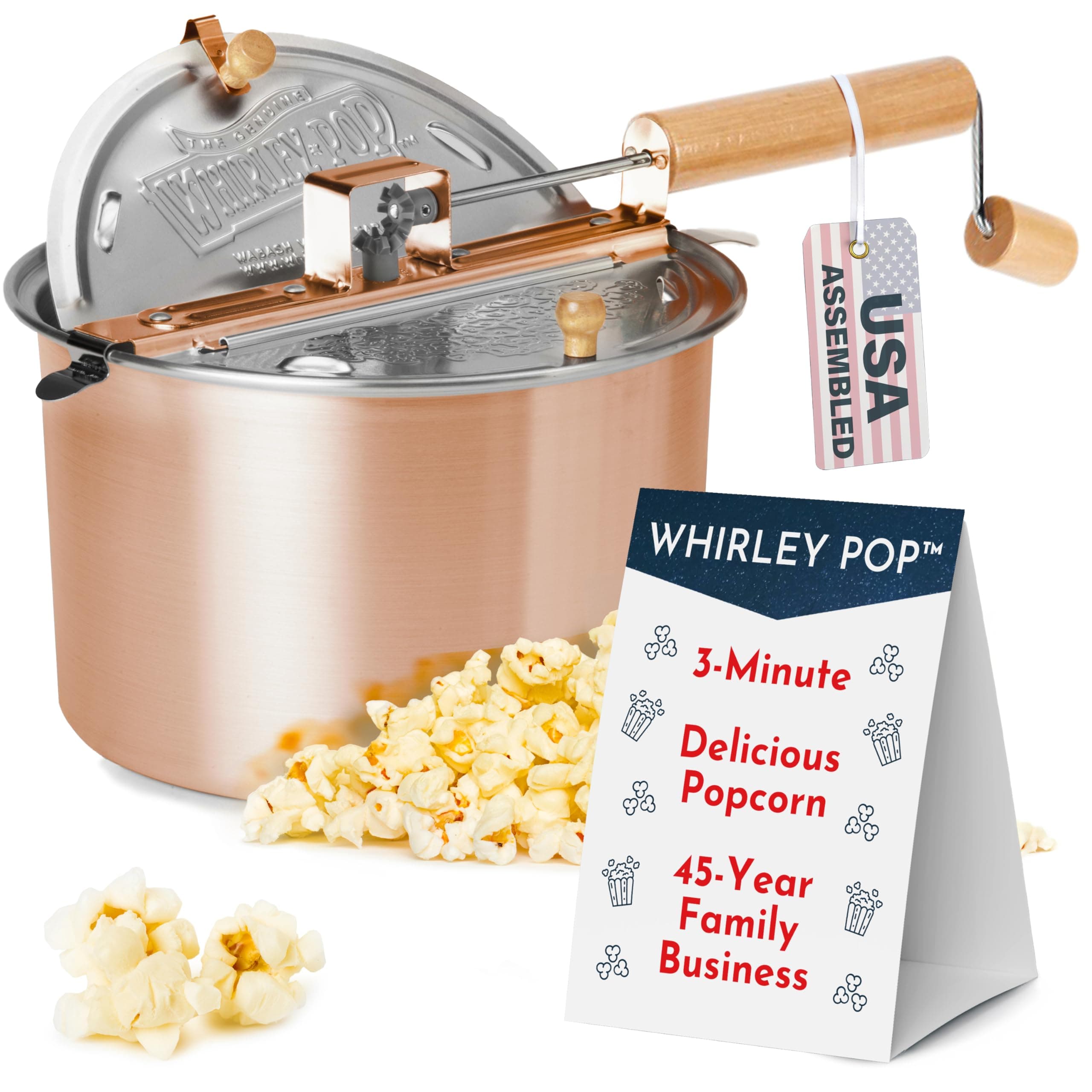 Original Whirley Pop Popcorn Machine – 3-Minute Stovetop Popcorn Maker, Home Movie Night, Movie Snacks, Game Night Snacks – Wabash Valley Farms – Stainless Steel Pot With Metal Gears – (Copper)