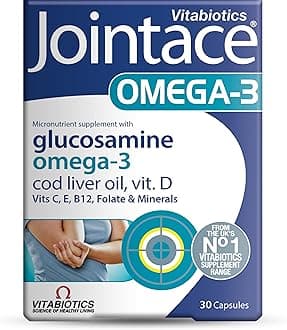 Jointace Omega-3 30 Capsules | Glucosamine, Omega-3, Cod Liver Oil, Vitamin C, E, B12, D, Folate & Minerals | 3-in-1 Support: Collagen Formation - Connective Tissues and Bone Health