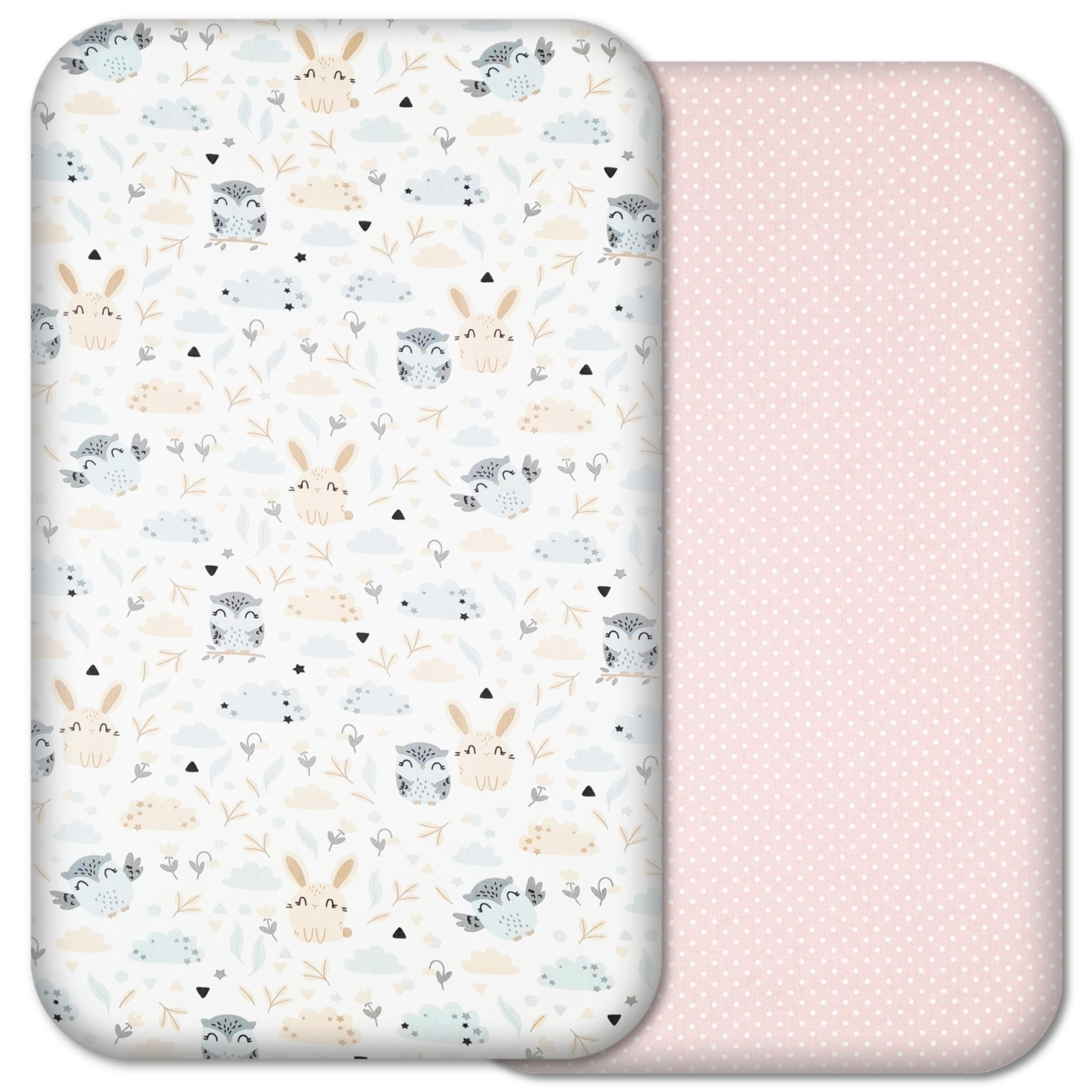 Next to Me Crib Sheets - 2pcs Baby Crib Sheets Set - 100% Organic Cotton to fit Bedside Cribs - Made in Europe – 83 x 50 cm (83x50cm, Cute Animals&Dots)