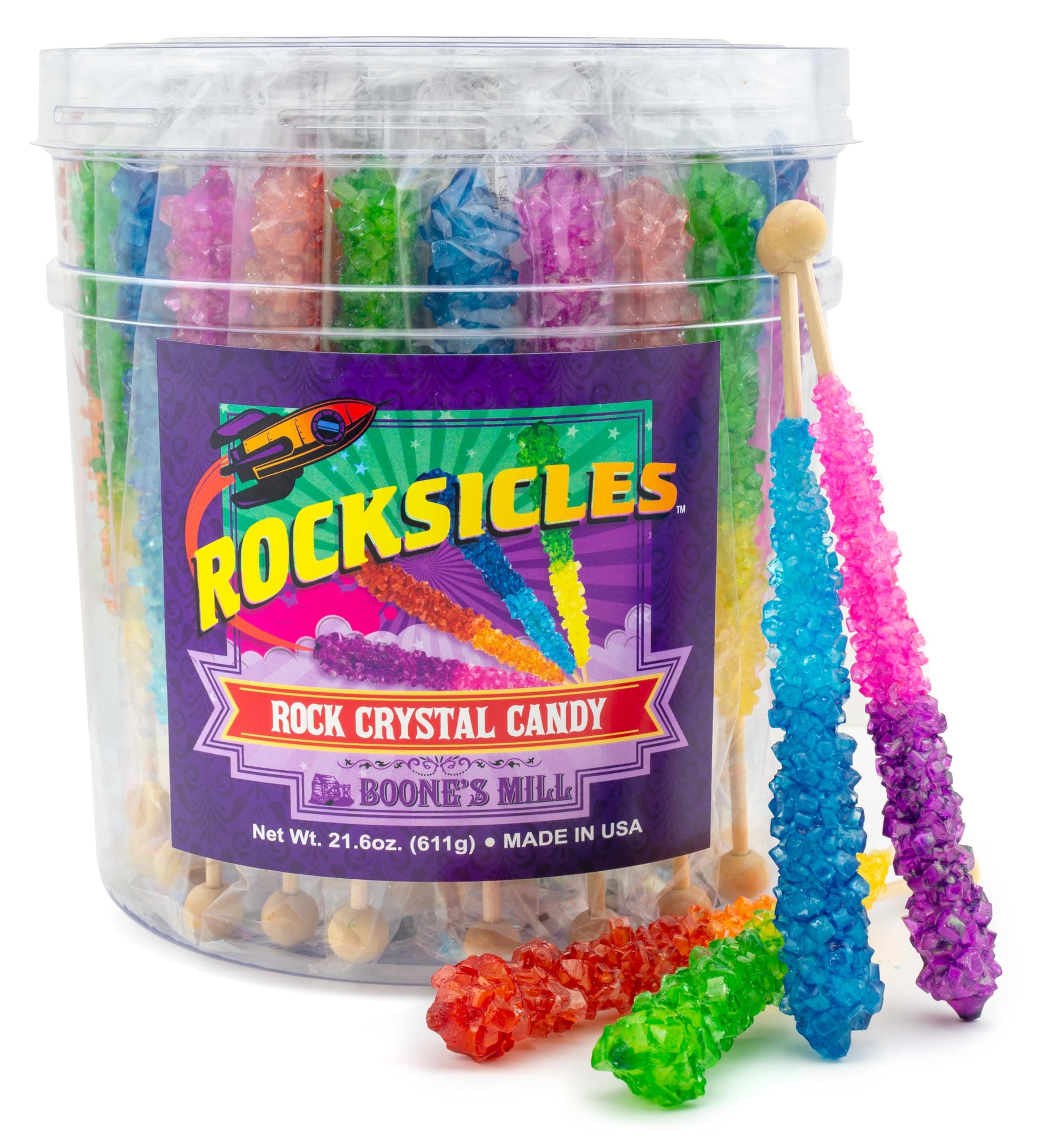 Boone's Mill Rocksicles - 36 Extra Large Rock Candy Sticks - Assorted Double Flavors