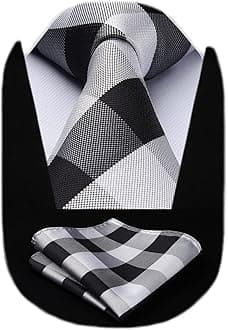 HISDERN Men's Wedding Tie and Handkerchief Houndstooth Check Plaid Tie Party Business Formal Necktie & Pocket Square Set…