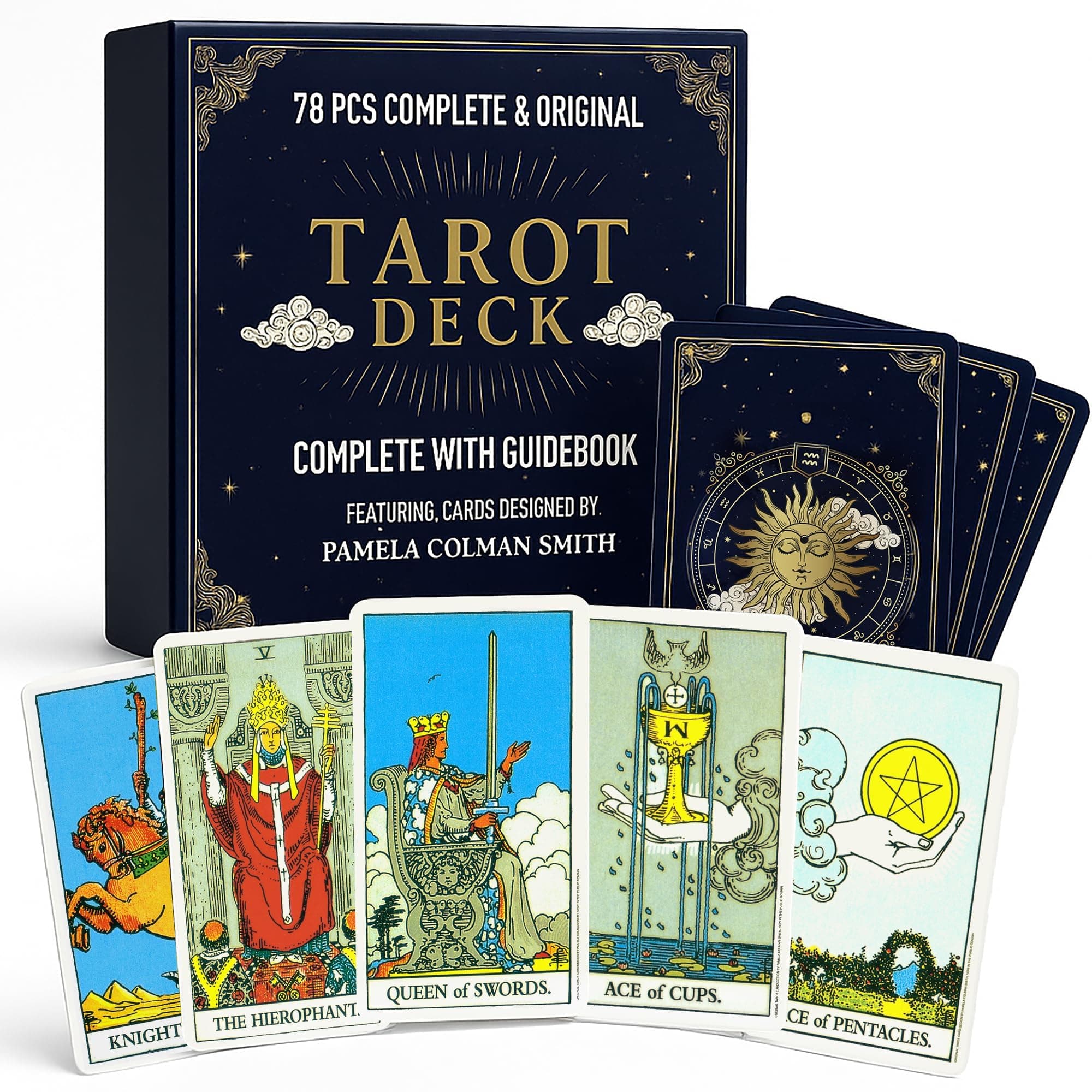 SOL 78pcs Complete Original Tarot Card Deck and Guide Book, For Beginners Set or Experienced Users, Vintage-style with Meanings on Them, Great for Spiritual Readings, Divination and Fortune-Telling