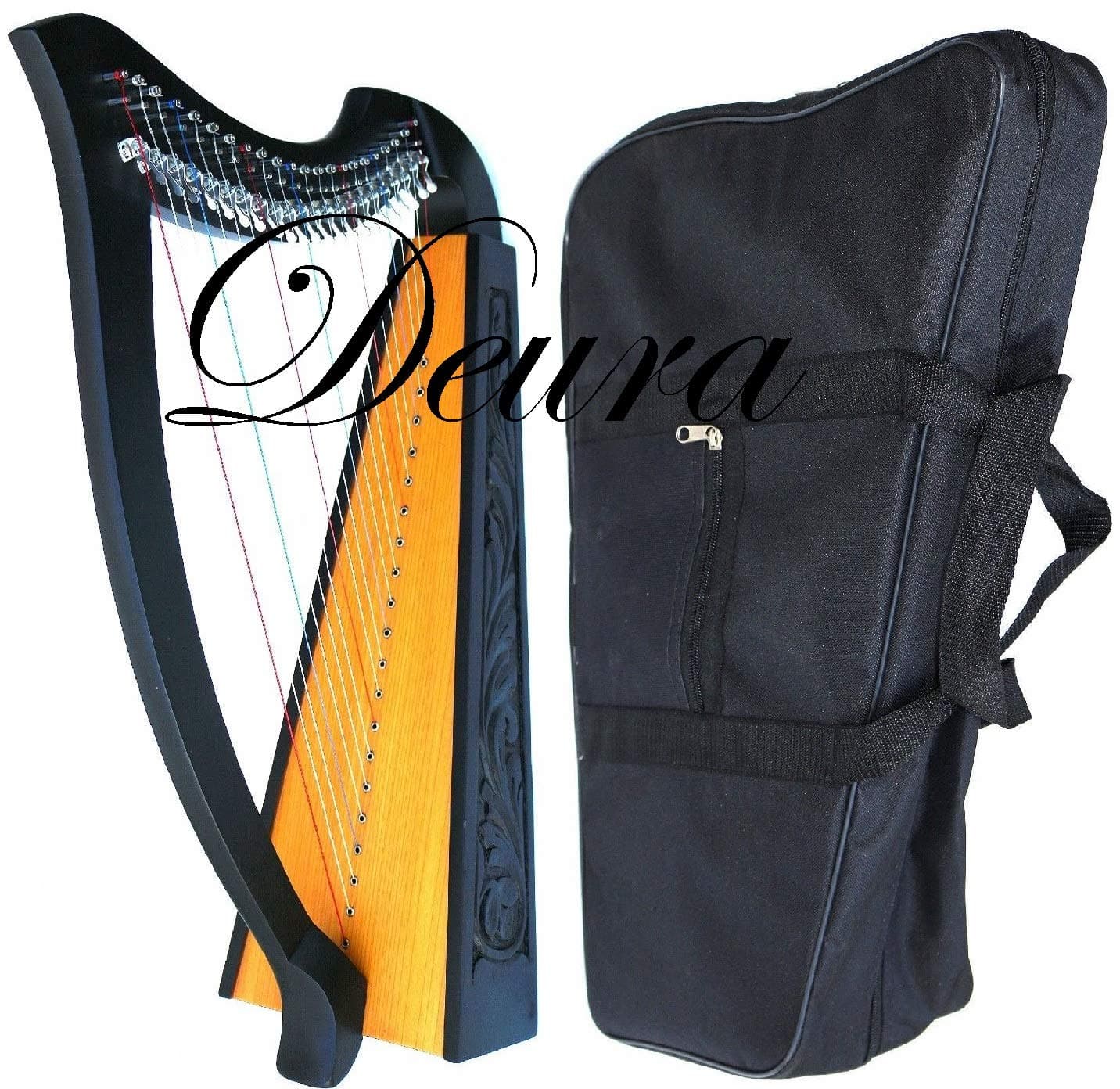 22 STRINGS LEVERS BLACK HARP + BAG Irish Celtic Lap Folk MA-1030BK