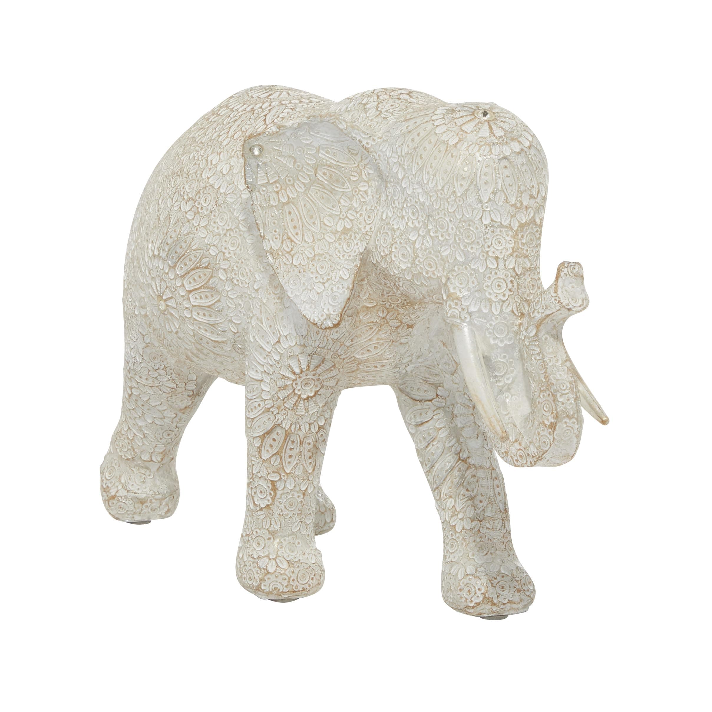 Deco 79 Polystone Elephant Decorative Sculpture Home Decor Statue, Accent Figurine 5" x 14" x 9", White