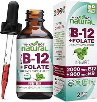 Why Not Natural Vitamin B12 Liquid Plus Folate - Organic Sublingual Extra Strength Vegan Drops - Methyl Supplement with Folinic