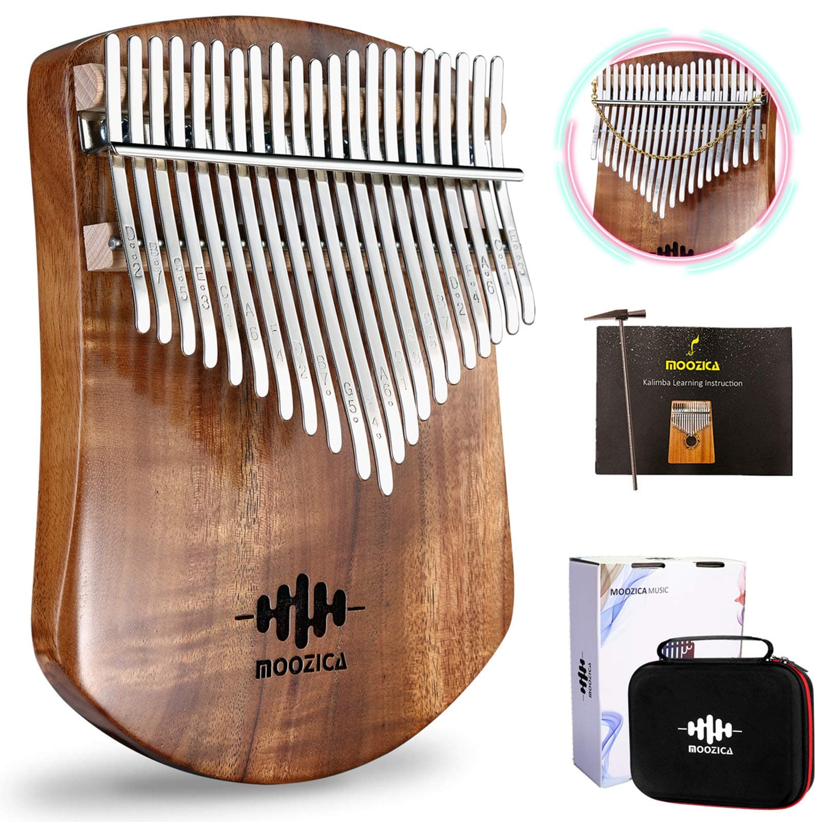 21 Keys Solid Koa Kalimba, Single Solid Wood Board Professional Kalimba Thumb Piano Marimba with Learning Instruction and High Performance Carrying Case (Acacia Koa, 21-Key)