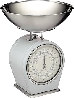 KitchenCraft Living Nostalgia Mechanical Kitchen Scales, 4 kg (8 lbs) - French Grey, 30 x 18 x 18 cm