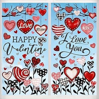 6 Sheets Valentine's Day Window Clings Stickers, Oil Painting Red Black Pink Heart Window Decals Happy Valentine Stickers for Wedding Party Home Office Glass Window Decorations