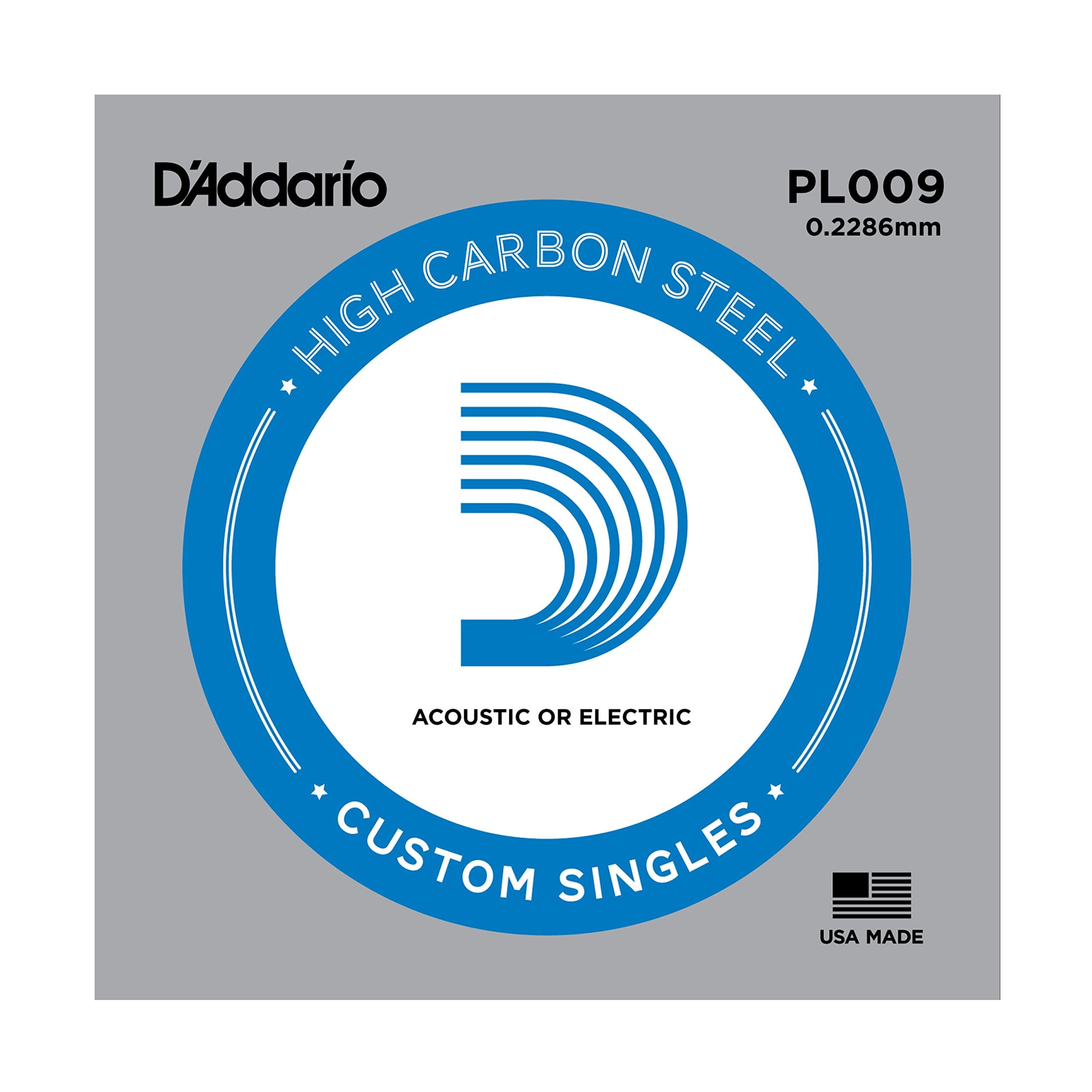 D'Addario PL009 0.228mm Plain Steel Guitar Single String, Silver