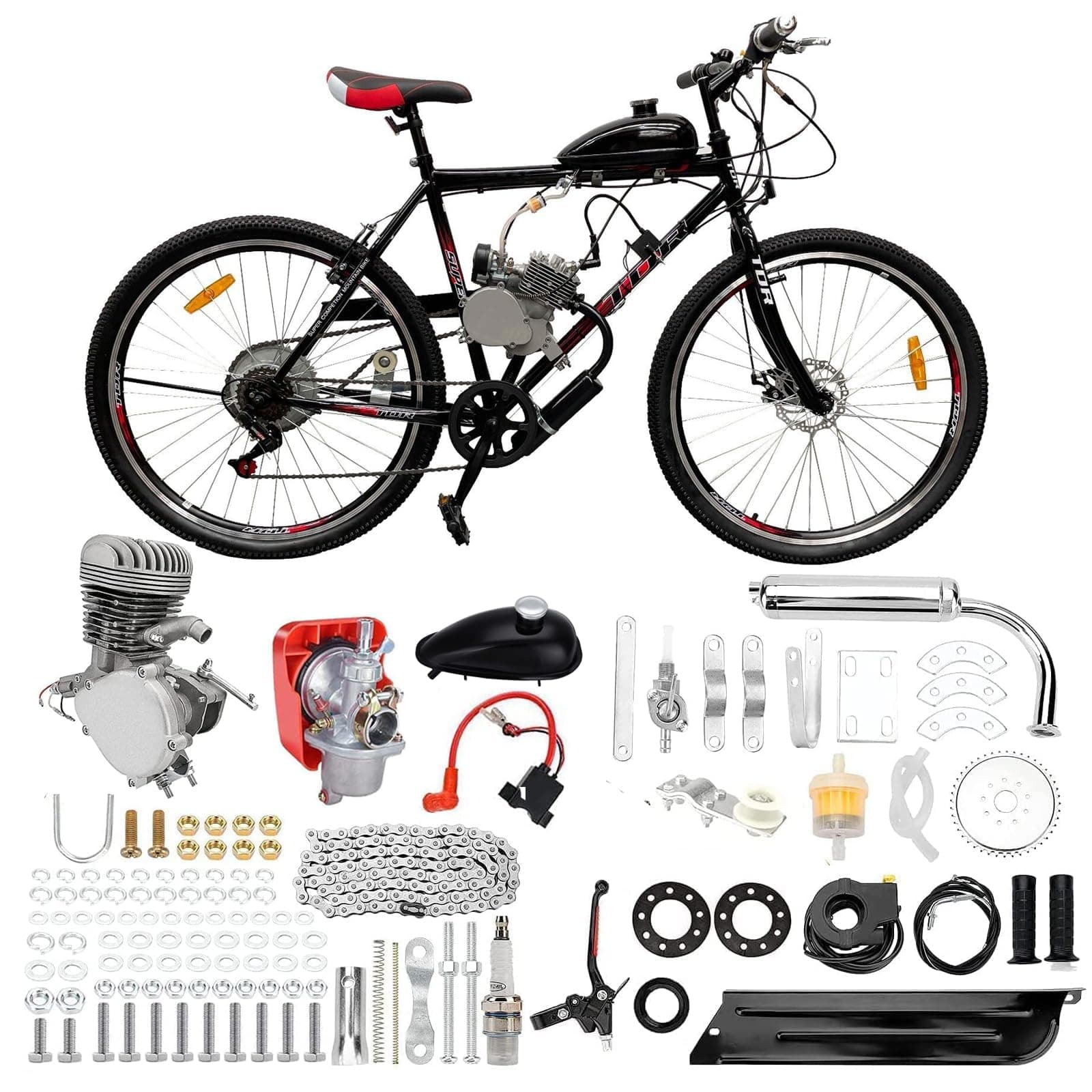 100cc Stroke Bicycle 2 Stroke Petrol Gas Engine Kit Petrol Bicycle Motor Conversion Complete Suitable For 26-28" V-Frame Bicycles Super Fuel Efficient (36 Tooth Sprocket)