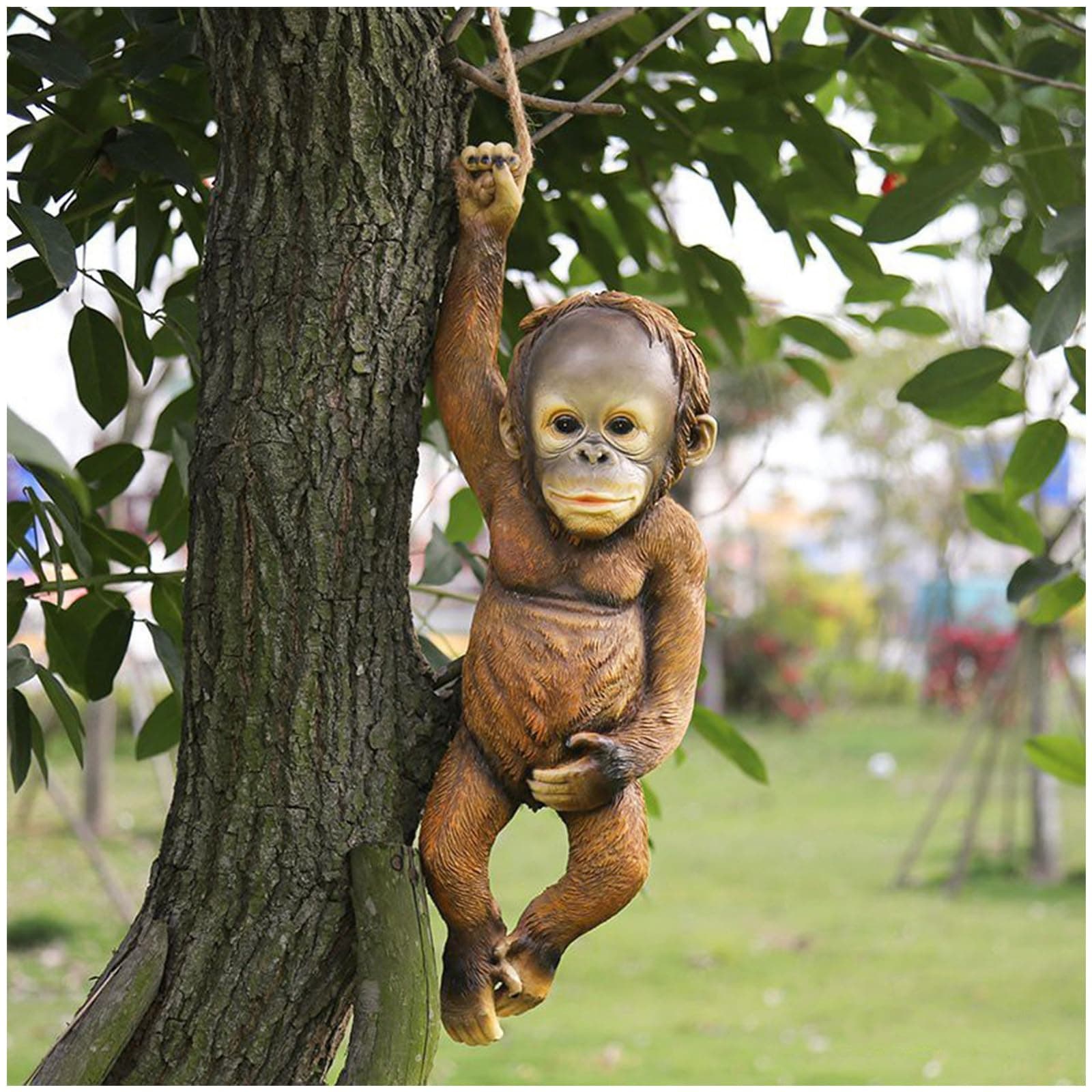 Swinging Monkey Figurine,Hanging Monkey Statues Tree Faces Decor Outdoor,Outdoor Animal Ornaments for Patio Lawn,Resin Monkey Sculpture for Outside Yard Decor (Brown)