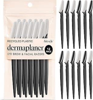 Kitsch Dermaplane Razor for Women Face – Face Razors for Women & Men, Eyebrow Trimmer & Face Shaver – Exfoliating Facial Razor & Skin Care Tool for Smoother Skin - Black, 12 pcs