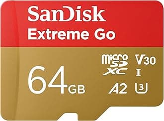 SanDisk Extreme Go micro SDXC card + SD adapter 64GB (For Android Devices, Gaming Consoles, Drones, Action Cams, UHS-I, up to 200 MB/s, V30, 5K, 4K, UHD, Rescue PRO, Class 10, U3) For Amazon