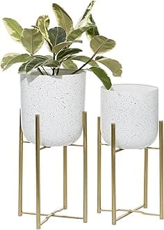 Deco 79 Metal Indoor Outdoor Planter Deep Dome Speckled Large Planter Pot with Gold Stands, Set of 2 Planters 22", 19"H, White