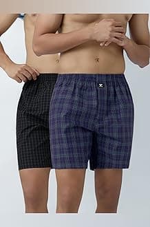 Men's Checkmate Relaxed Fit Cotton Boxer Shorts with Dual Pocket & No Marks Waistband (Pack of 2)