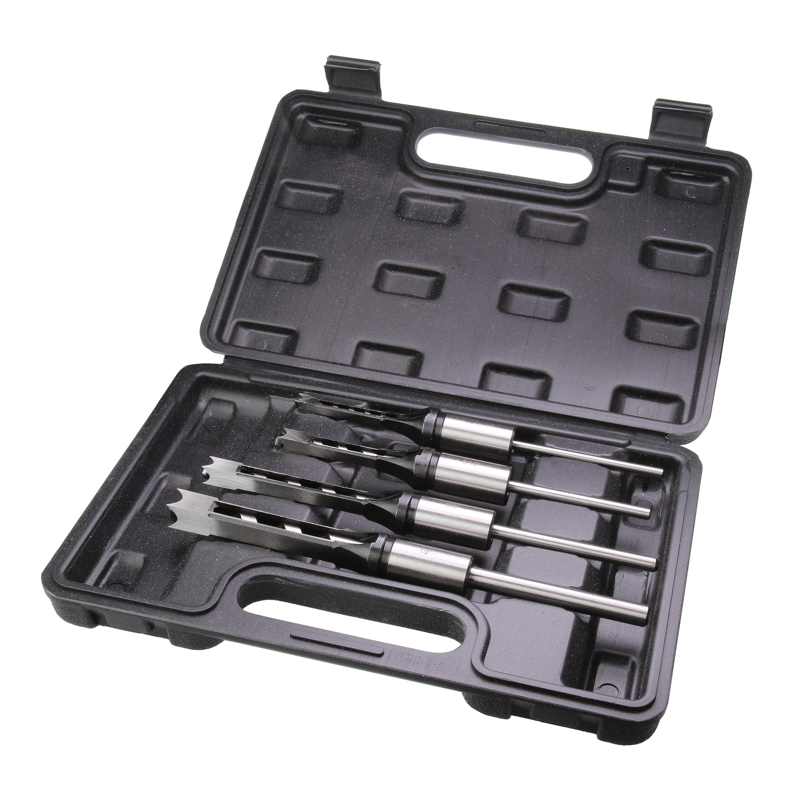 Square Hole Drill Bits for Wood,4pcs Woodworking Square Mortise Drill Bit, Mortise Chisel,1/4 Inch 5/16 Inch 3/8 Inch 1/2 Inch (All of Sizes) with Plastic Storage Case