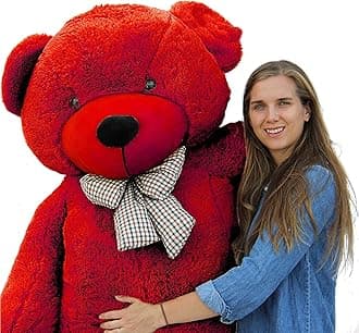 Teddy Bear with Neck Bow for Girls, Soft Toys for Girls & Kids Furry Soft Stuffed Spongy Plush Toy for Special Occasion Birthday, Anniversary, Valentine's Day (5 Feet) (Red)