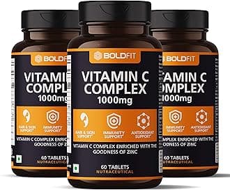 Boldfit Vitamin C Complex 1000mg tablets with Amla & Zinc For Immune Support for adults, Antioxidant Supplement & Supports Collagen For Hair, Skin, Nails & Joints (180 Tablets)