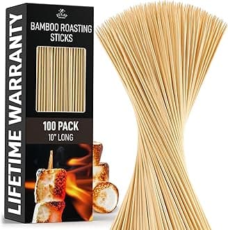 Zulay Kitchen 100 Pack Bamboo Wooden Skewers - 10" Marshmallow Roasting Sticks & Barbeque Skewers For Campfire - Authentic Bamboo Sticks & Smores Sticks For Grilling Hotdogs, Kabobs, BBQ, & More