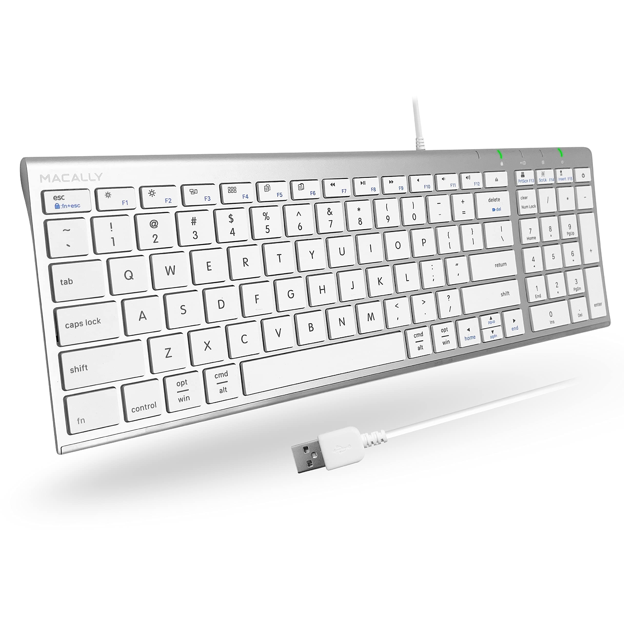 Wired Keyboard for Mac and Windows, USB-A, Slim, Space-Saving Design, 98-Keys, Silver Aluminum