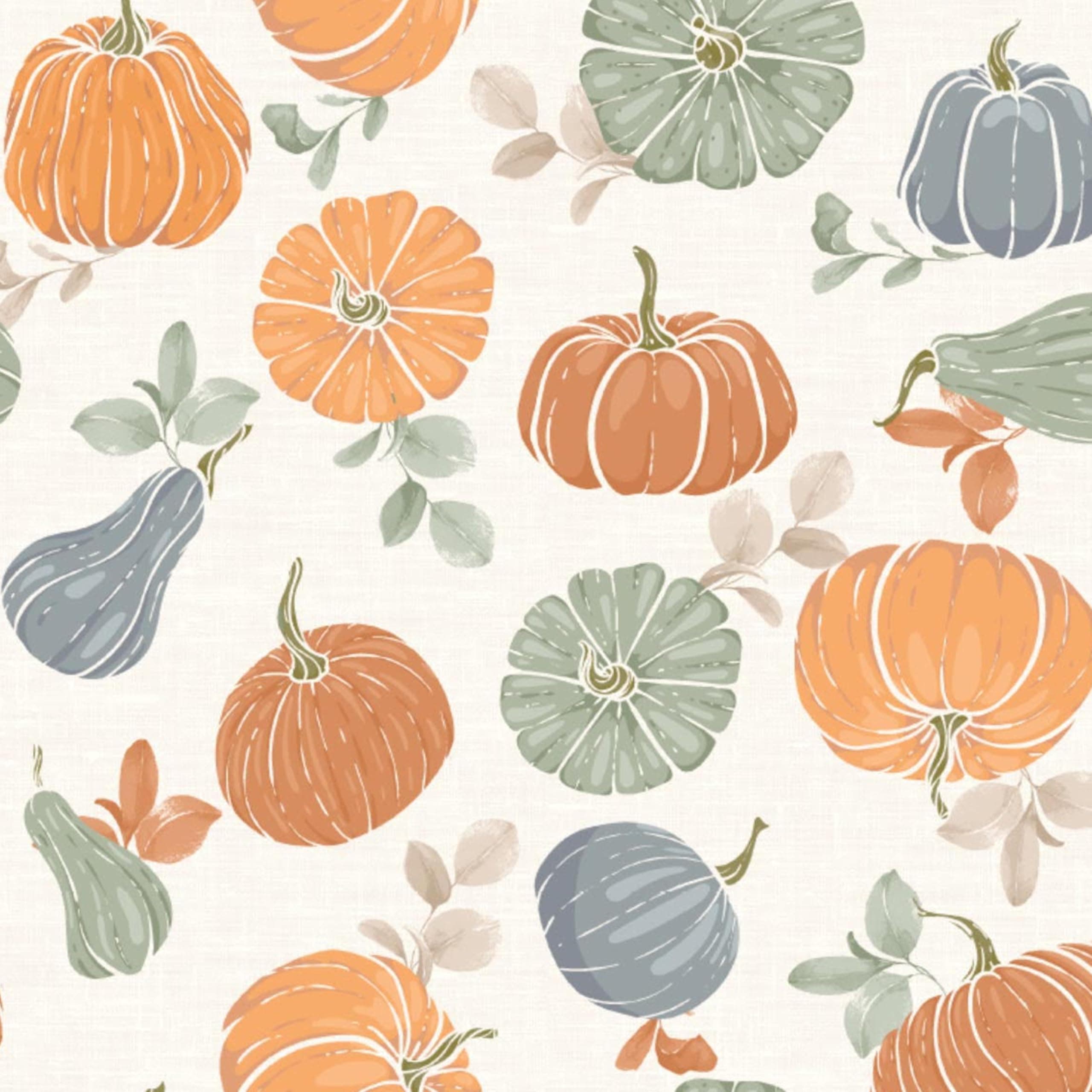 Home Bargains PlusOrange, Green and Blue Pumpkin Patch 52 x 52 inch Square Vinyl Tablecloth with Flannel Backing, PEVA Non Toxic Easy Care Fall Table Cover for Holiday Dining Party