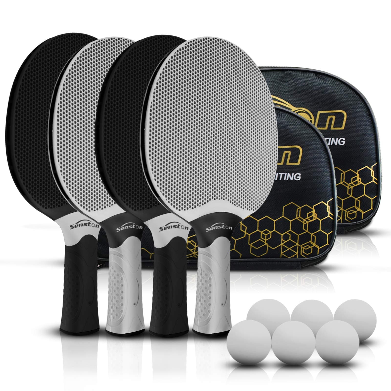 Table Tennis Rackets Set,Professional Ping Pong Paddle Set for 4 Players, Composite Rubber Table Tennis Paddles, Indoor or Outdoor Games.