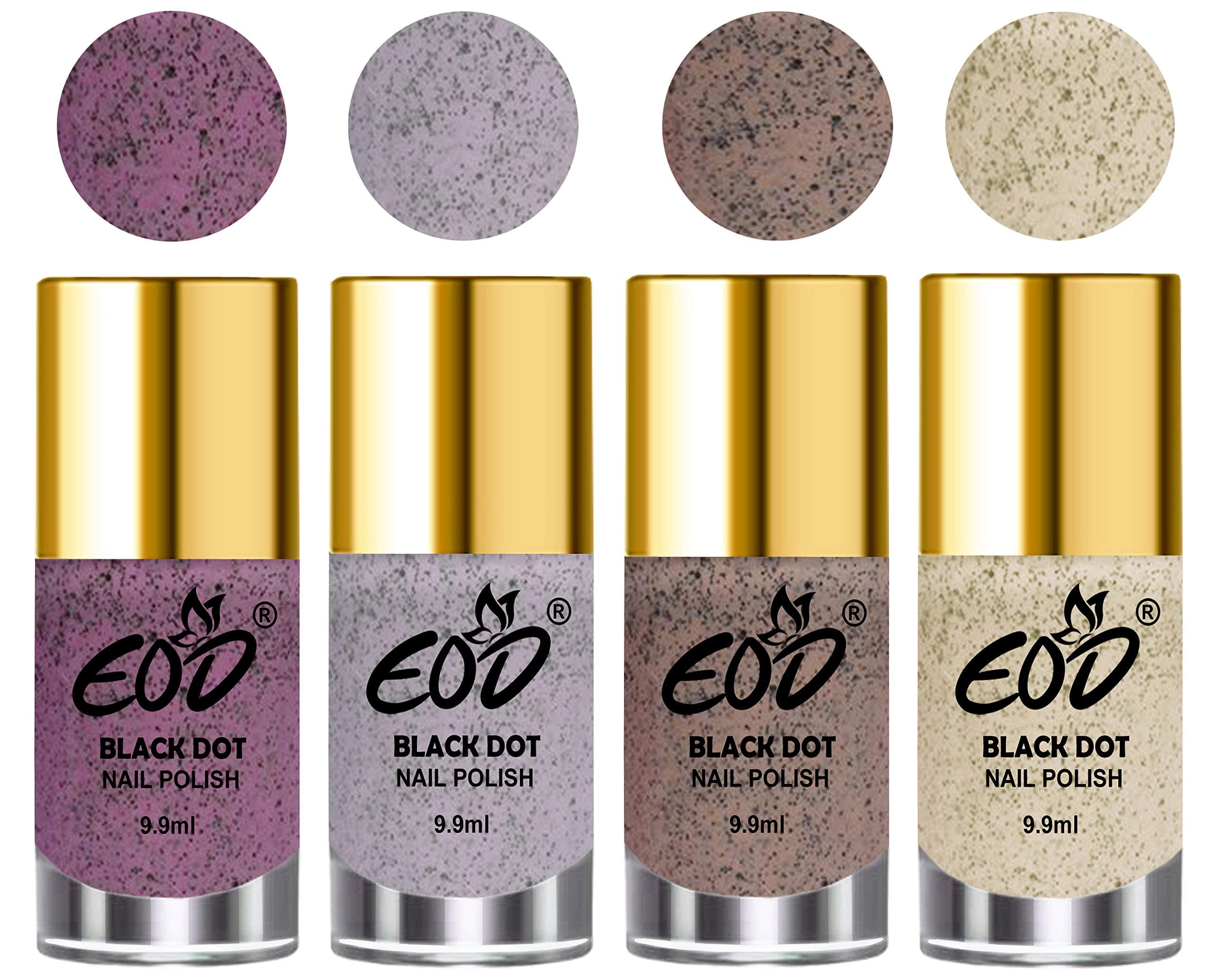 EOD Cookie Crumble Nail Polish Collection Long Lasting Quality Set of 4(Black Dot Light Wine, Black Dot Light Purple, Black Dot Light Brown, Black Dot Light Cream)
