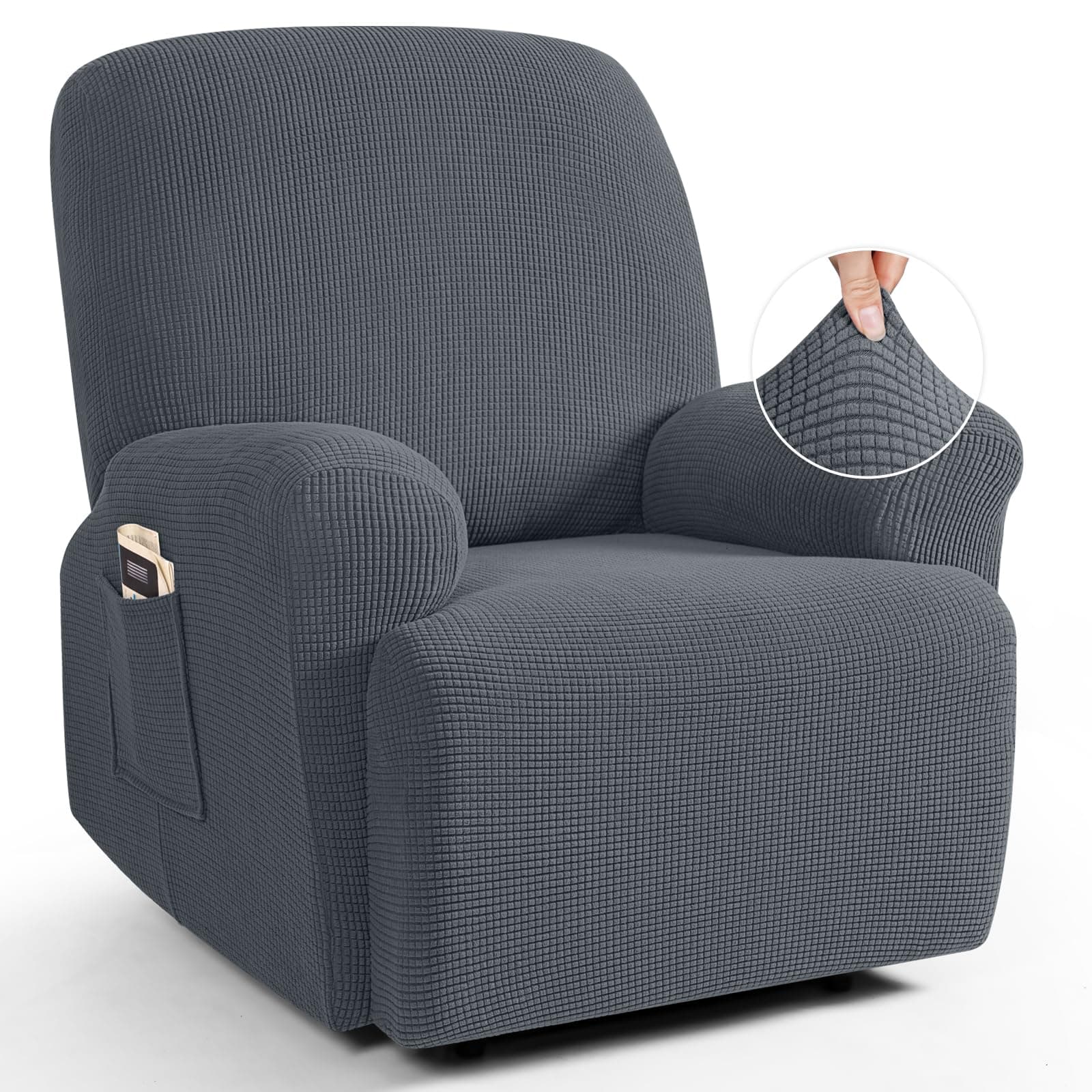 TAOCOCO Recliner Cover 4-Pieces, Recliner Stretch Sofa Slipcover, Recliner Cover 1 Seat, Couch Protector Soft, Furniture Protector Covers with Elastic,Chair Covers Jacquard Pattern (Grey)
