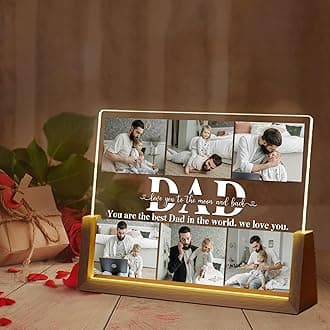 Ship Next Day Personalized Father's Day Gifts for Dad, Custom Acrylic light Up Plaque with Photos, Birthday Gifts for Dad from Daughter Wife, Customized Acrylic Plaque Printed Walnut Picture Frame
