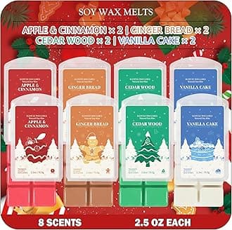 Christmas Wax Melts, Scented Wax Melts, Wax Melts for Candle Making, Cedar Wood, Ginger Bread, Vanilla Cake, Apple & Cinnamon, 8 x2.5 oz