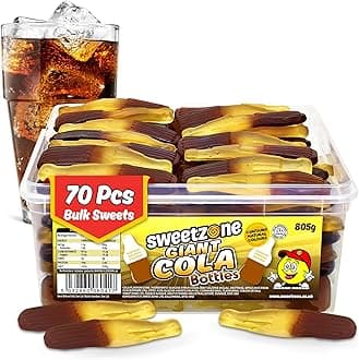 Giant Cola Bottles, Halal Gummy Tub, 805g 70 pcs, Bulk Retro Candy, Jelly Cola Bottle Sweets, Tubs of Fun Old Fashioned Sweets, Wine Gums and Fizzy Sweet Tub, Perfect for Any Occasion