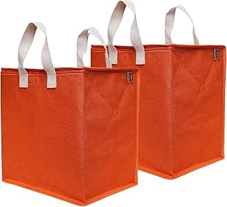DOUBLE R BAGS Multipurpose Storage Organizer with Jute Reinforced Cotton Handles & Thick Base (Orange, 43x28x43 cm) | Zip Closure Bag for Clothes, Toys, Blankets | 1 Compartment, Pack of 2