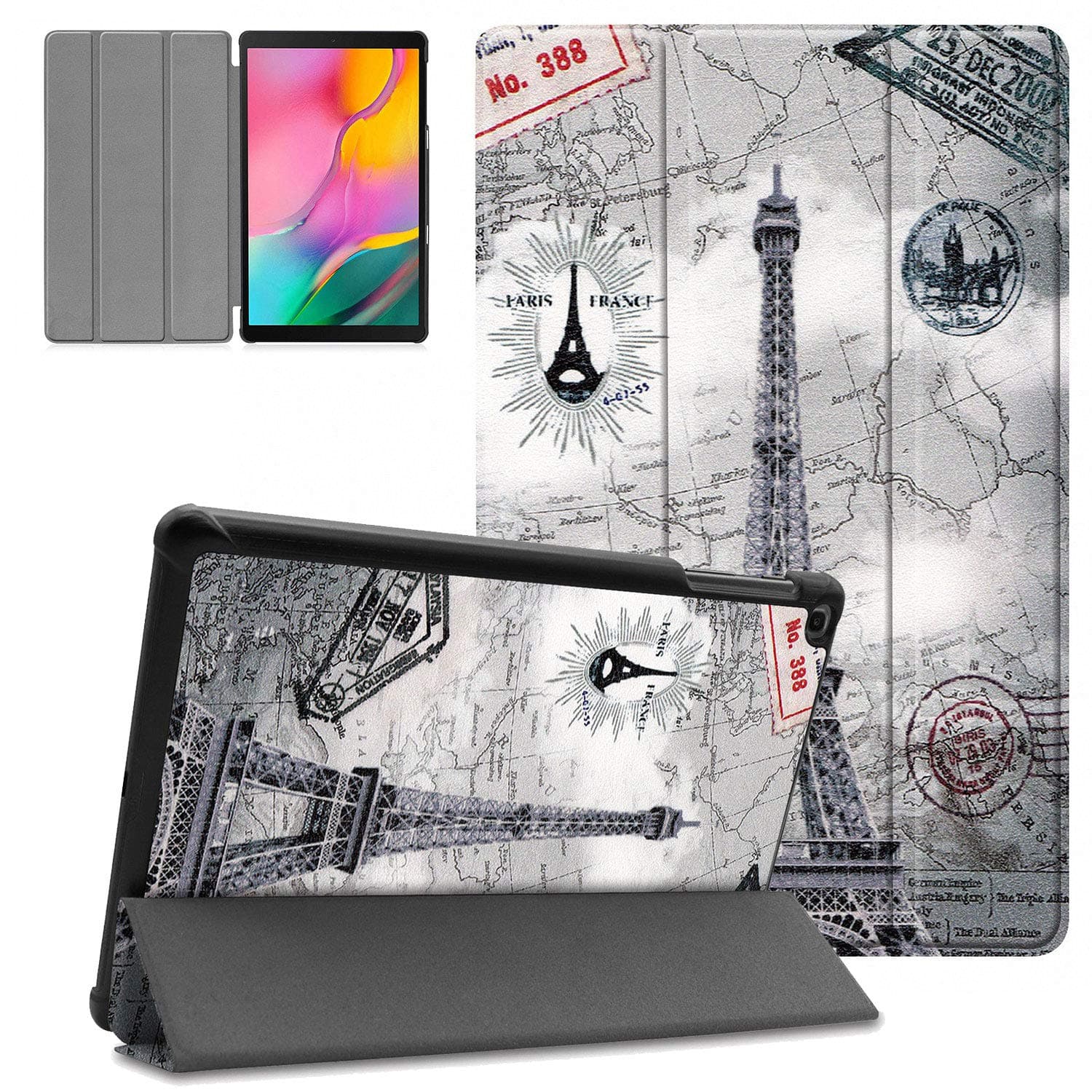 Case for Samsung Galaxy Tab A 10.1 2019 SM-T510/T515, UGOcase Slim PU Leather Premium Shock Proof Stand Folio Case Soft TPU Back Cover for Samsung Galaxy Tab A 10.1 inch Tablet, Eiffel Tower