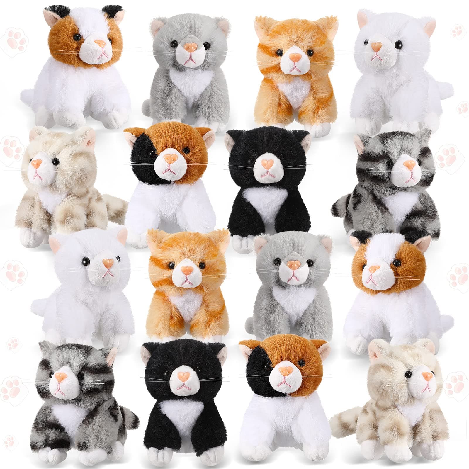 Leitee 16 Pcs Cat Stuffed Animals Bulk Party Favor 5 Inch Kitten Plush Toy Assorted Cute Cat Plush Stuffed Gift Small Fluffy Animal Toy for Birthday Adopt Pet Classroom Party Favor(Cute Style)