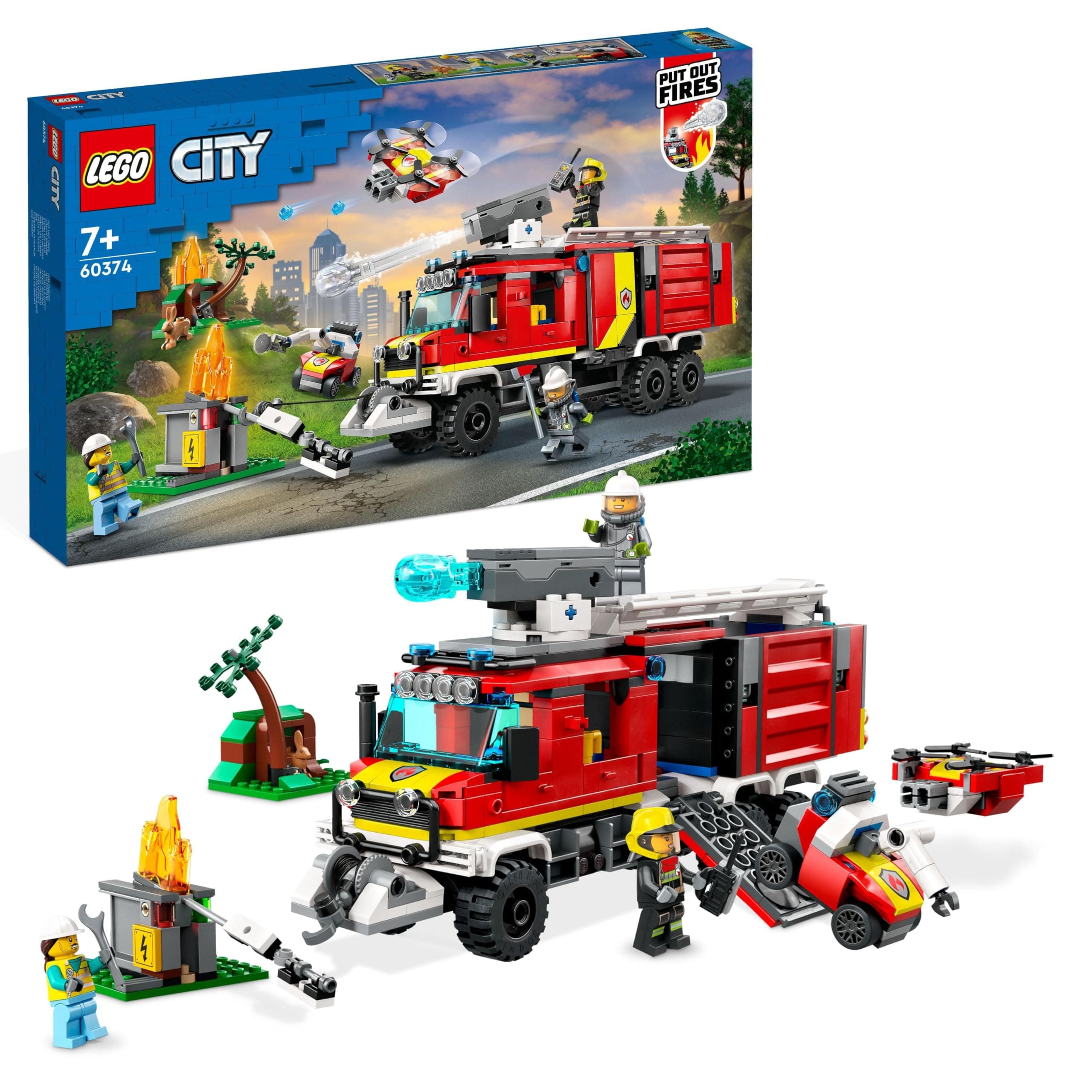 60374 City Fire Command Unit Set, Rescue Fire Engine Toy, Ultramodern Truck with Land and Air Drones, Emergency Vehicle Toys for Kids, Boys & Girls Aged 6 Plus