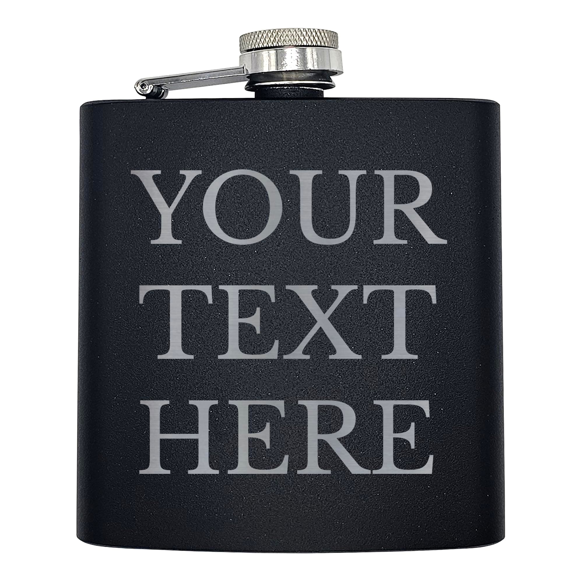 Custom Engraved 6 oz Black Flask - Personalized Black Powder Coat Hip Flask
