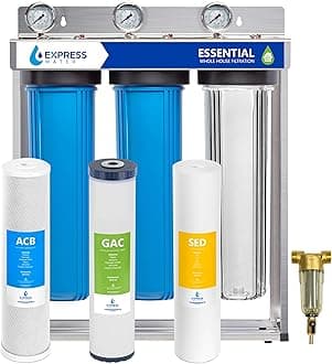 Express Water Whole House Water Filter System | ESSENTIAL | 3 Stage Whole Home Filter, Top-Tier Filters Produce Overachieving H2O, Significantly Reduces Chlorine & Sulfur Smell/Taste, Healtheir Skin